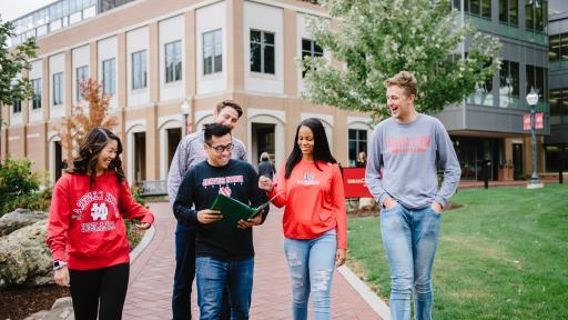 students walking outside wentz science center